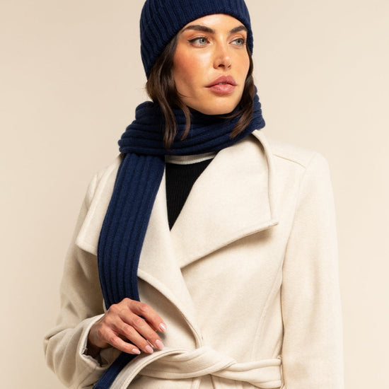 Milano (navy blue) - 100% cashmere ribbed beanie (unisex)- Fratelli Orsini - Luxury Beanie - Handmade in Italy -   12