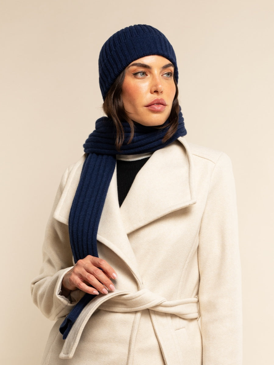 Milano (navy blue) - 100% cashmere ribbed beanie (unisex)- Fratelli Orsini - Luxury Beanie - Handmade in Italy -   12