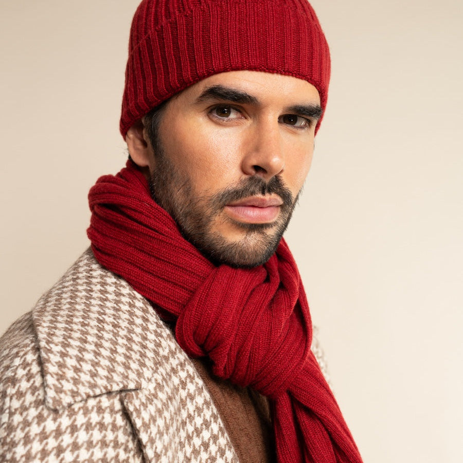 Milano (red) - 100% cashmere ribbed beanie (unisex) - Fratelli Orsini - Luxury Beanie - Handmade in Italy - 5