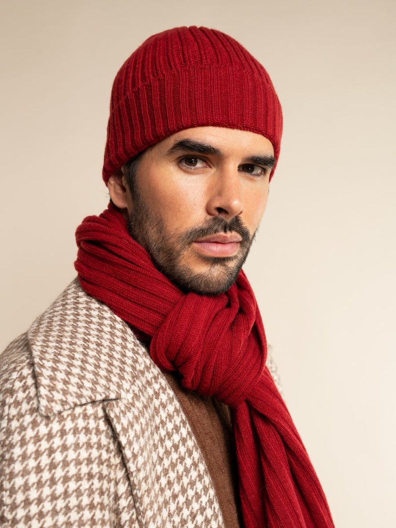 Milano (red) - 100% cashmere ribbed beanie (unisex)