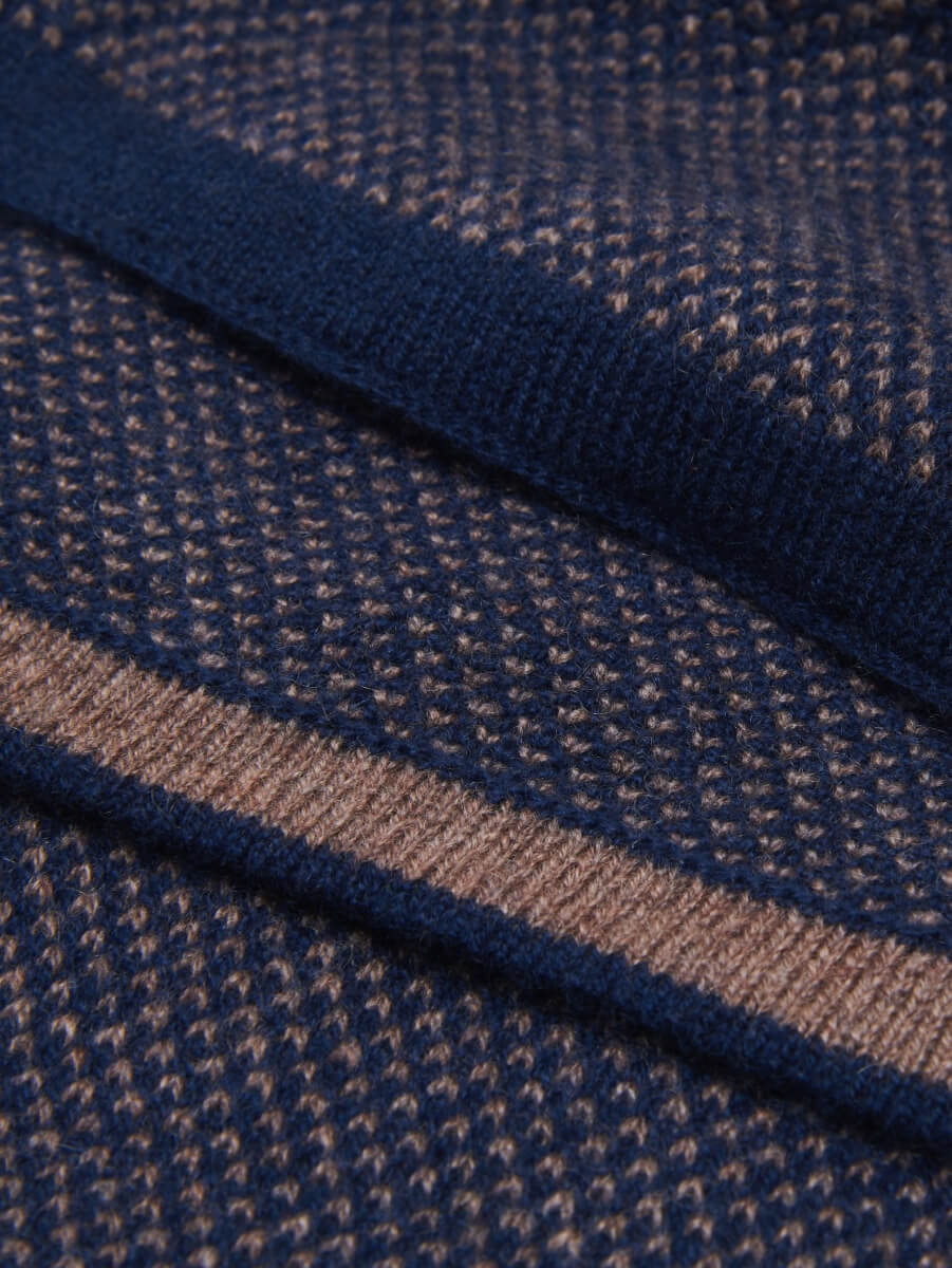 Riccardo (blue & brown) - 100% cashmere scarf with pattern - Fratelli Orsini - Luxury Cashmere Scarf - Handmade in Italy - 5