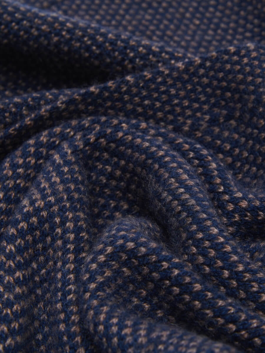 Riccardo (blue & brown) - 100% cashmere scarf with pattern - Fratelli Orsini - Luxury Cashmere Scarf - Handmade in Italy - 4