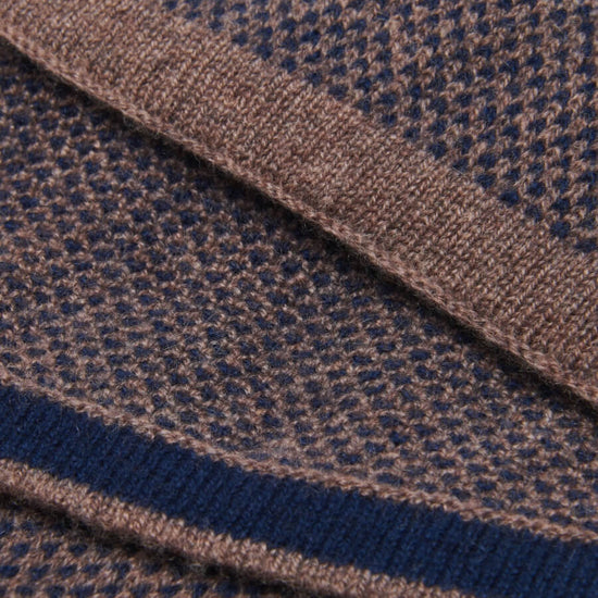Riccardo (brown & blue) - 100% cashmere scarf with pattern - Fratelli Orsini - Luxury Cashmere Scarf - Handmade in Italy - 3