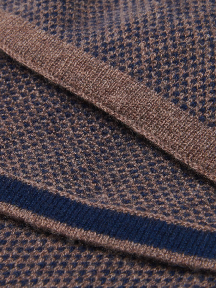 Riccardo (brown & blue) - 100% cashmere scarf with pattern - Fratelli Orsini - Luxury Cashmere Scarf - Handmade in Italy - 4
