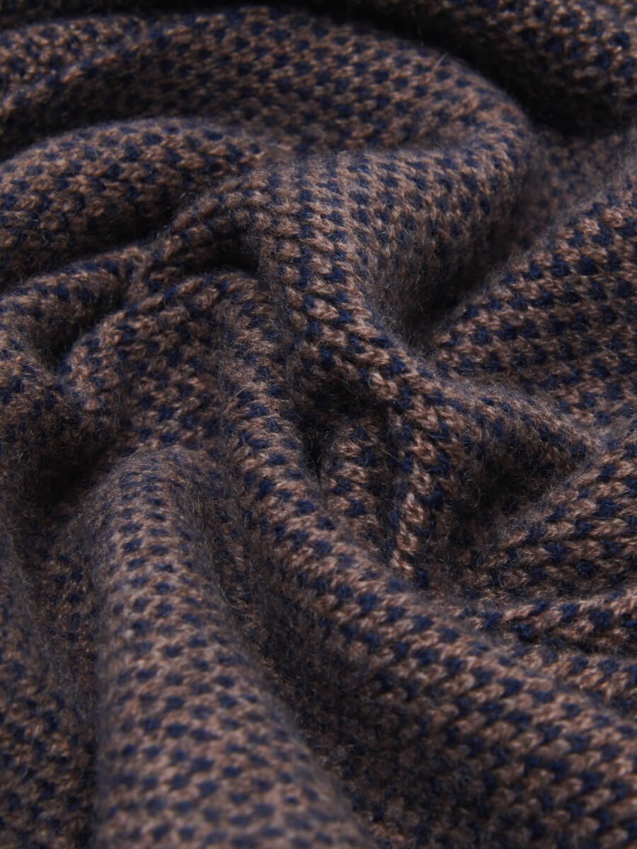 Riccardo (brown & blue) - 100% cashmere scarf with pattern - Fratelli Orsini - Luxury Cashmere Scarf - Handmade in Italy - 5