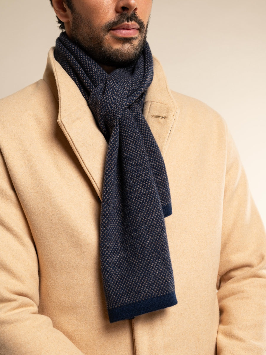 Riccardo (blue & brown) - 100% cashmere scarf with pattern - Fratelli Orsini - Luxury Cashmere Scarf - Handmade in Italy - 8
