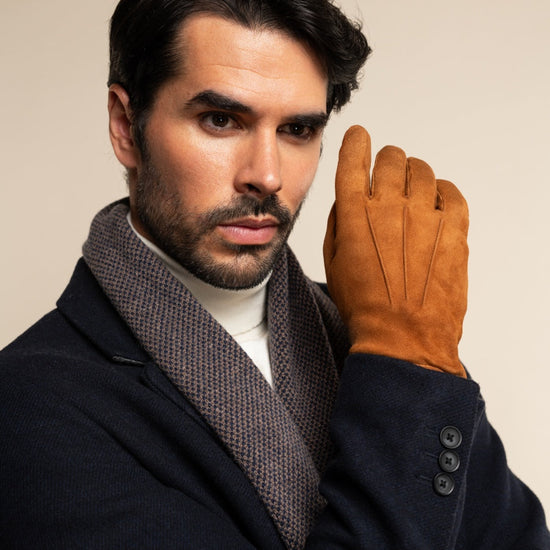 Riccardo (brown & blue) - 100% cashmere scarf with pattern - Fratelli Orsini - Luxury Cashmere Scarf - Handmade in Italy - 6