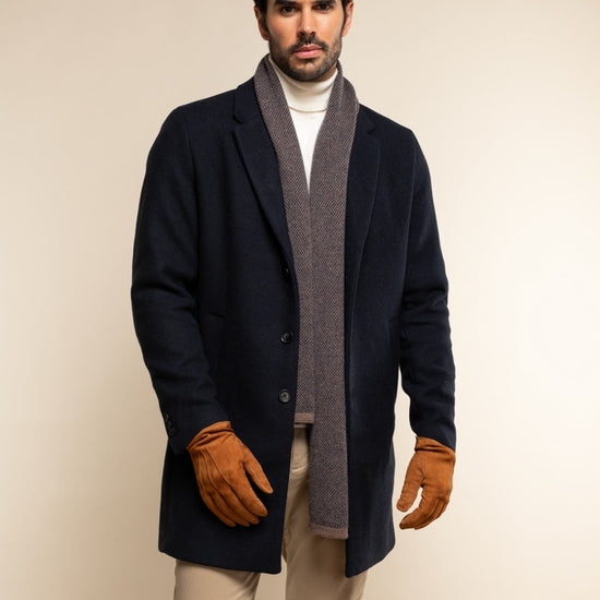 Riccardo (brown & blue) - 100% cashmere scarf with pattern - Fratelli Orsini - Luxury Cashmere Scarf - Handmade in Italy - 2