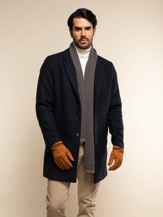 Riccardo (brown & blue) - 100% cashmere scarf with pattern - Fratelli Orsini - Luxury Cashmere Scarf - Handmade in Italy - 2