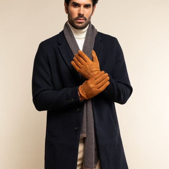 Riccardo (brown & blue) - 100% cashmere scarf with pattern - Fratelli Orsini - Luxury Cashmere Scarf - Handmade in Italy - 7