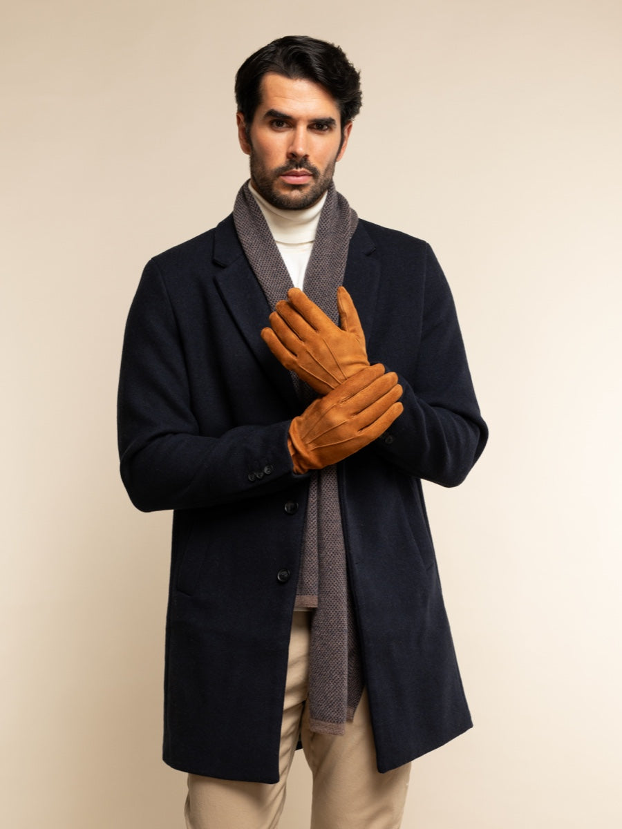 Riccardo (brown & blue) - 100% cashmere scarf with pattern - Fratelli Orsini - Luxury Cashmere Scarf - Handmade in Italy - 7