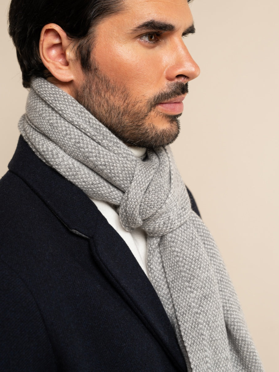Cashmere Scarf Men Riccardo (grey & white) – Fratelli Orsini® - Luxury Leather Gloves - Made in Italy - 9