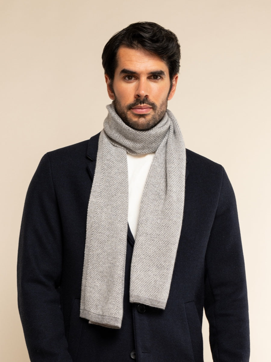 Cashmere Scarf Men Riccardo (grey & white) – Fratelli Orsini® - Luxury Leather Gloves - Made in Italy - 2