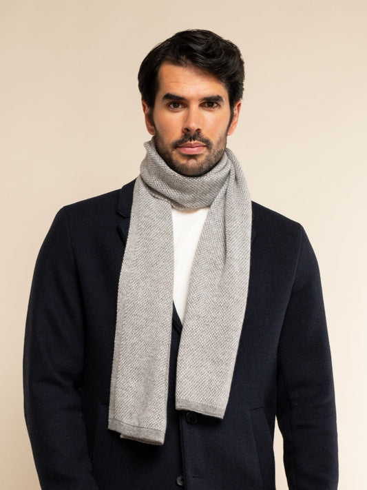 Cashmere Scarf Men Riccardo (grey & white) – Fratelli Orsini® - Luxury Leather Gloves - Made in Italy - 2