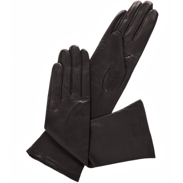 Elena (black) - silk lined 6-button length leather opera gloves