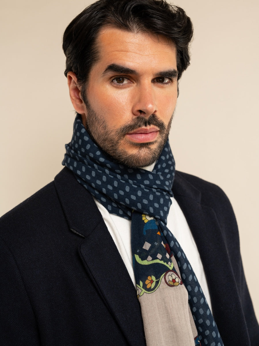 Italian Scarf Wool Men Edoardo (blue) – Fratelli Orsini® - Luxury Leather Gloves - Made in Italy - 8
