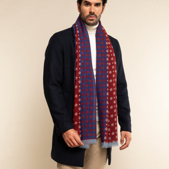 Andrea (red/blue) - soft and lightweight Italian scarf from 100% wool - Fratelli Orsini - Luxury Italian Scarf - Handmade in Italy - 2