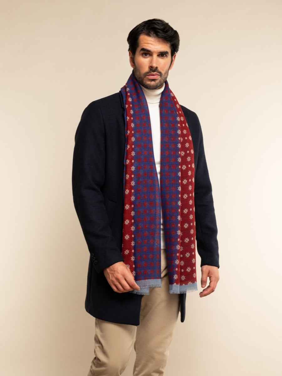Andrea (red/blue) - soft and lightweight Italian scarf from 100% wool - Fratelli Orsini - Luxury Italian Scarf - Handmade in Italy - 2