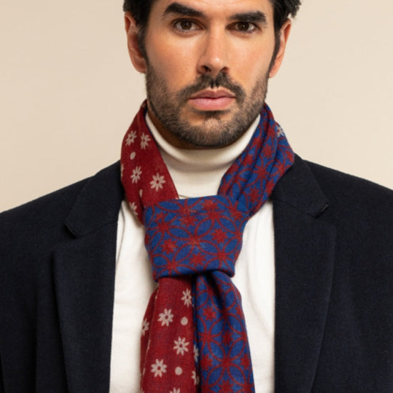 Andrea (red/blue) - soft and lightweight Italian scarf from 100% wool - Fratelli Orsini - Luxury Italian Scarf - Handmade in Italy - 10