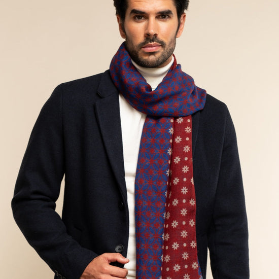 Andrea (red/blue) - soft and lightweight Italian scarf from 100% wool - Fratelli Orsini - Luxury Italian Scarf - Handmade in Italy - 7