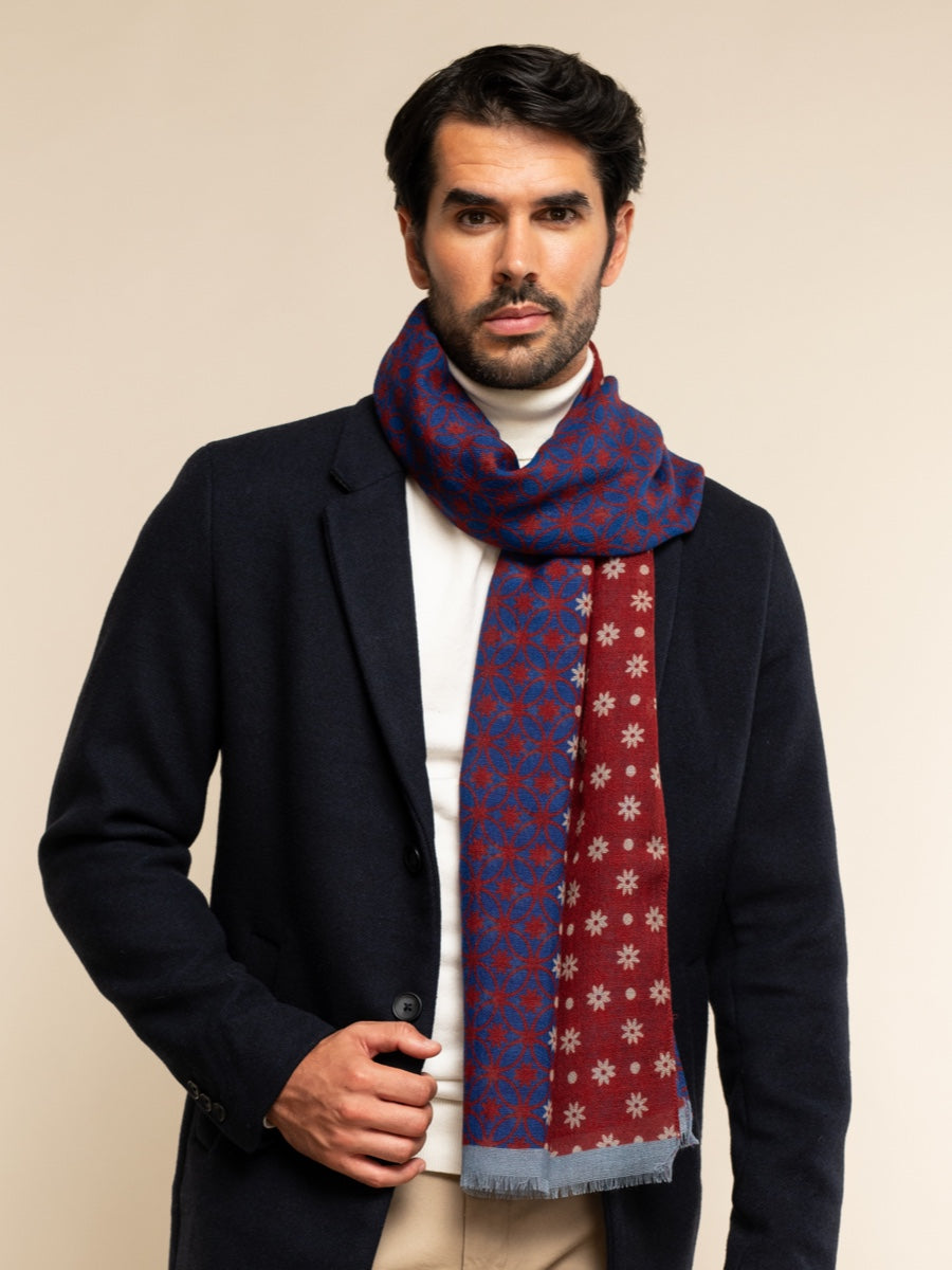 Andrea (red/blue) - soft and lightweight Italian scarf from 100% wool - Fratelli Orsini - Luxury Italian Scarf - Handmade in Italy - 7