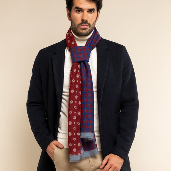 Andrea (red/blue) - soft and lightweight Italian scarf from 100% wool - Fratelli Orsini - Luxury Italian Scarf - Handmade in Italy - 9