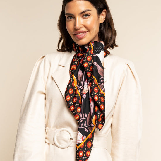 Bruna (black/orange)- soft and lightweight Italian foulard from pure silk - Fratelli Orsini - Luxury Italian Scarf - Handmade in Italy - 1    