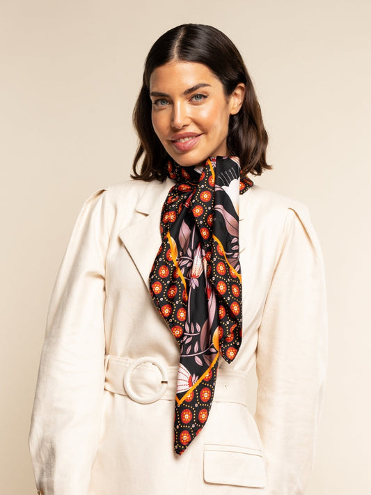 Bruna (black/orange)- soft and lightweight Italian foulard from pure silk - Fratelli Orsini - Luxury Italian Scarf - Handmade in Italy - 1    