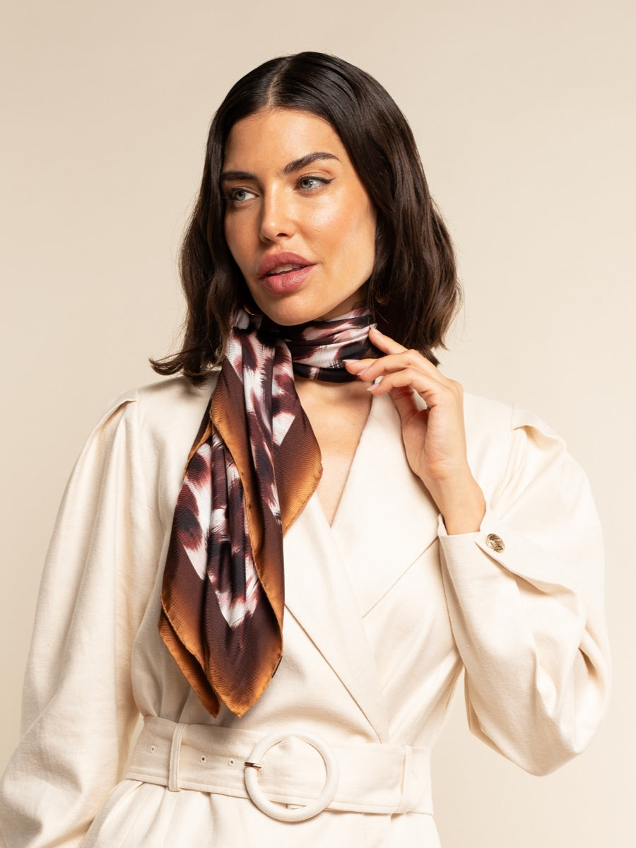 Bruna (brown/orange)- soft and lightweight Italian foulard from pure silk - Fratelli Orsini - Luxury Italian Scarf - Handmade in Italy - 1
