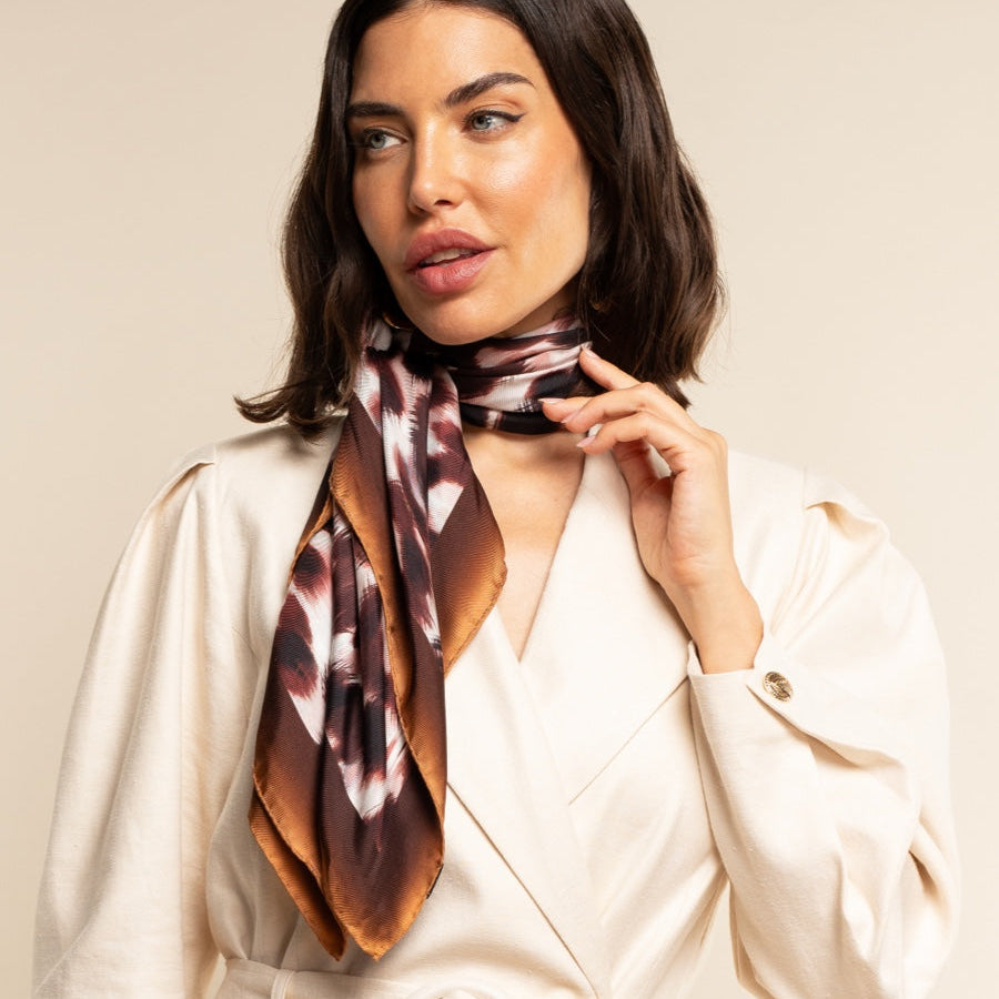 Bruna (brown/orange)- soft and lightweight Italian foulard from pure silk - Fratelli Orsini - Luxury Italian Scarf - Handmade in Italy - 1