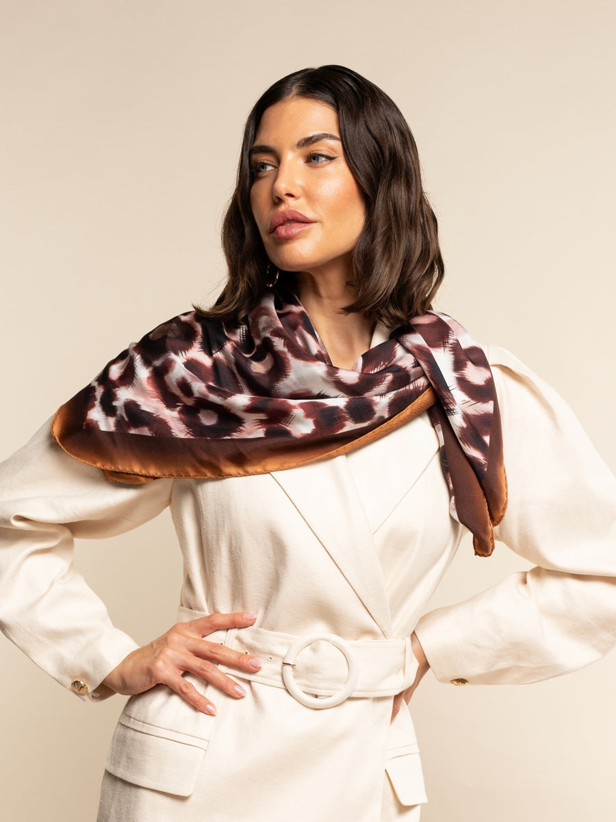 Bruna (brown/orange)- soft and lightweight Italian foulard from pure silk - Fratelli Orsini - Luxury Italian Scarf - Handmade in Italy - 5