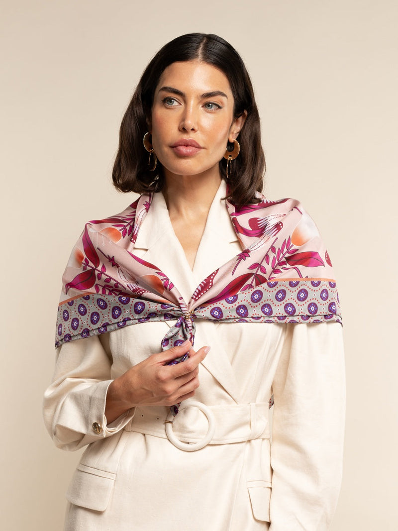 Foulard En Soie Vintage KATTI - Motif Floral Multicolore, Made In Italy, 100% Soie Légère
