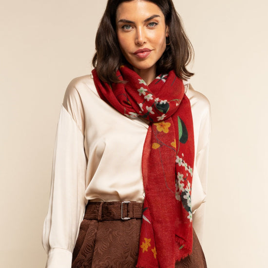 Evelina (red) - soft and lightweight Italian scarf from premium wool - Fratelli Orsini - Luxury Italian Scarf - Handmade in Italy - 1