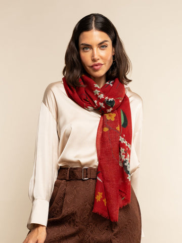 Evelina (red) - soft and lightweight Italian scarf from premium wool - Fratelli Orsini - Luxury Italian Scarf - Handmade in Italy - 1