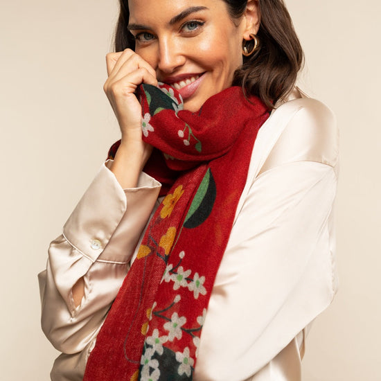Evelina (red) - soft and lightweight Italian scarf from premium wool - Fratelli Orsini - Luxury Italian Scarf - Handmade in Italy - 5