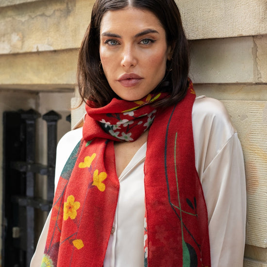 Evelina (red) - soft and lightweight Italian scarf from premium wool - Fratelli Orsini - Luxury Italian Scarf - Handmade in Italy - 6