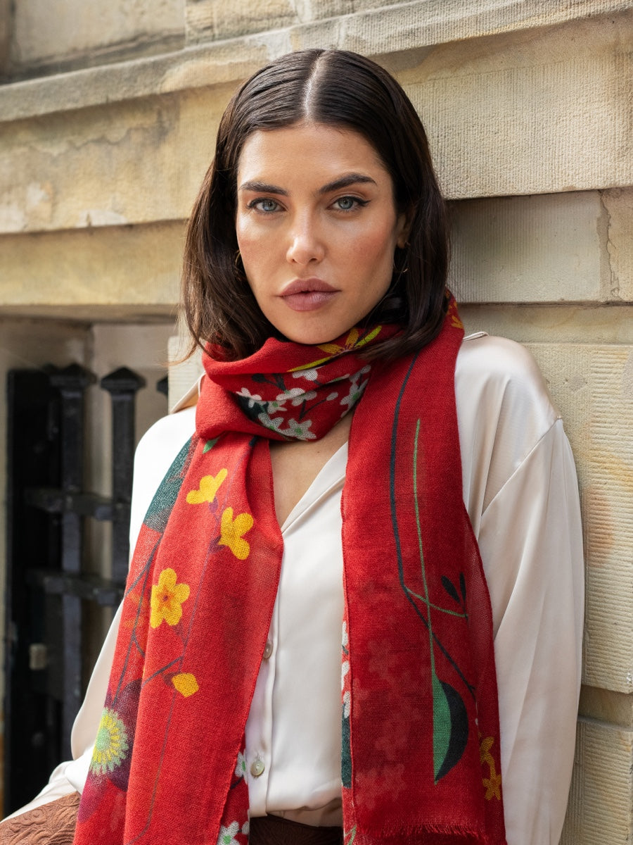 Evelina (red) - soft and lightweight Italian scarf from premium wool - Fratelli Orsini - Luxury Italian Scarf - Handmade in Italy - 6