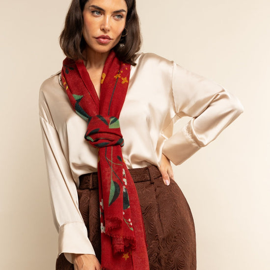 Evelina (red) - soft and lightweight Italian scarf from premium wool - Fratelli Orsini - Luxury Italian Scarf - Handmade in Italy -  7