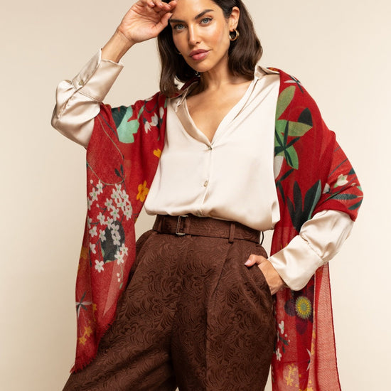 Evelina (red) - soft and lightweight Italian scarf from premium wool - Fratelli Orsini - Luxury Italian Scarf - Handmade in Italy - 8