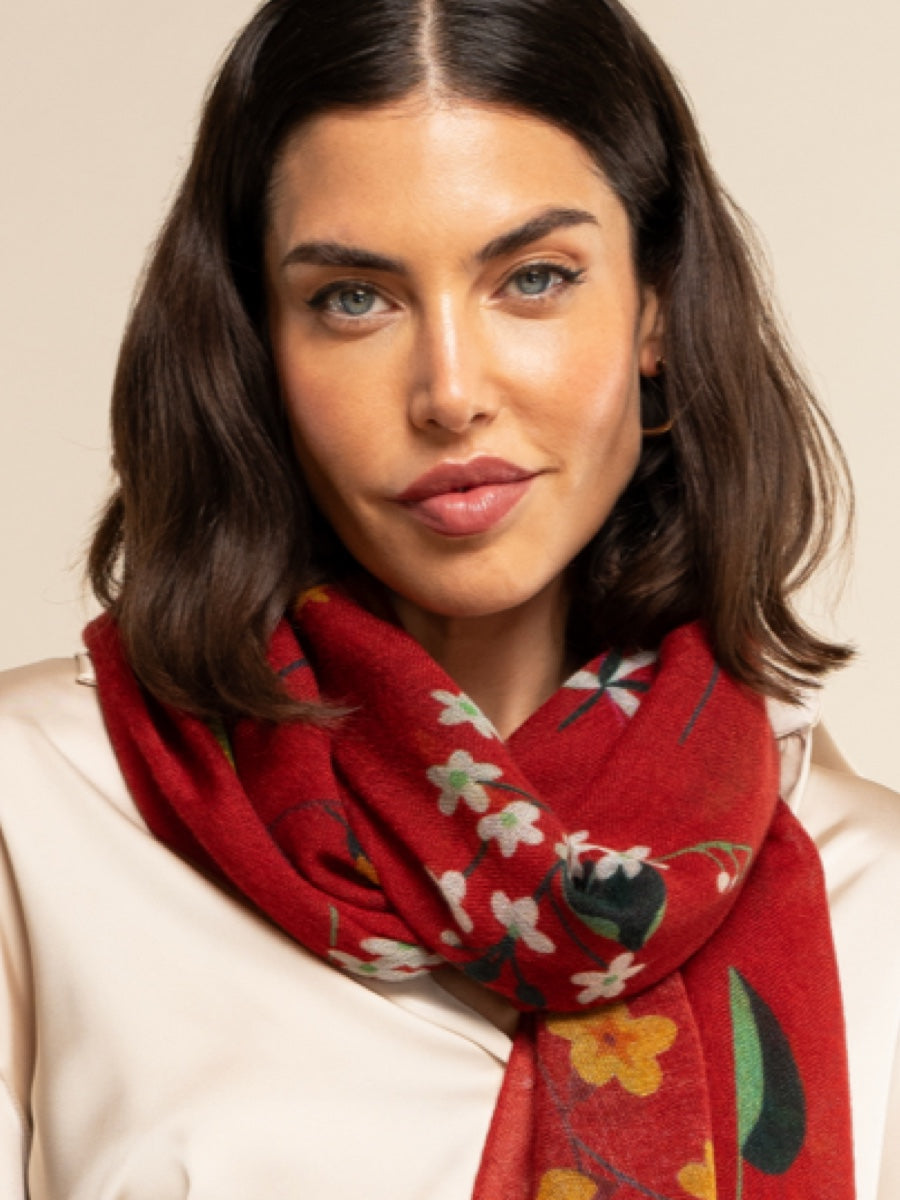 Evelina (red) - soft and lightweight Italian scarf from premium wool - Fratelli Orsini - Luxury Italian Scarf - Handmade in Italy - 9