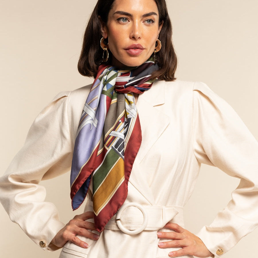 Fiorella (red/blue) - soft and lightweight Italian foulard from pure silk - Fratelli Orsini - Luxury Italian Scarf - Handmade in Italy - 1
