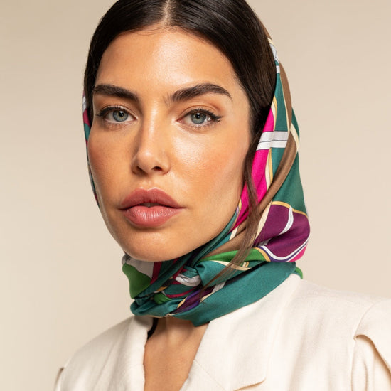 Italian Silk Foulard Women Fiorella (green) – Fratelli Orsini® - Luxury Leather Gloves - Made in Italy - 11
