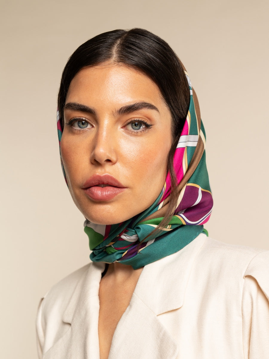 Italian Silk Foulard Women Fiorella (green) – Fratelli Orsini® - Luxury Leather Gloves - Made in Italy - 11
