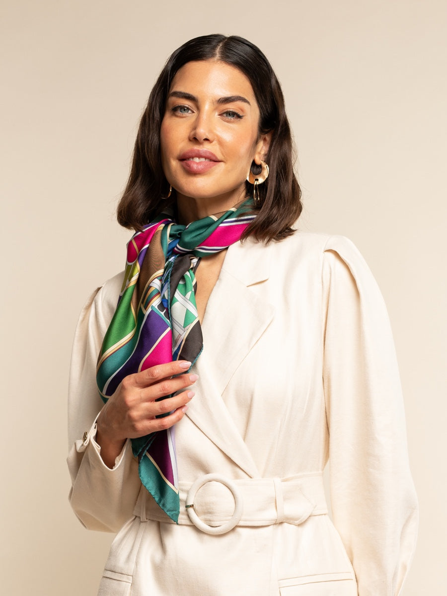 Italian Silk Foulard Women Fiorella (green) – Fratelli Orsini® - Luxury Leather Gloves - Made in Italy - 1
