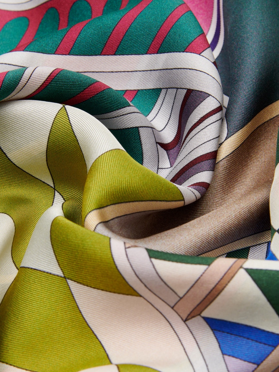 Italian Silk Foulard Women Fiorella (green) – Fratelli Orsini® - Luxury Leather Gloves - Made in Italy - 5