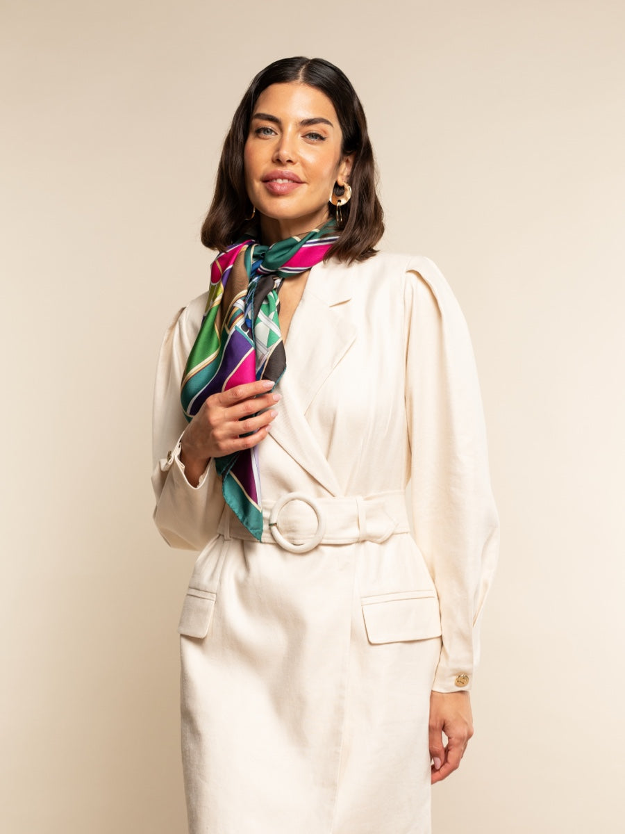 Italian Silk Foulard Women Fiorella (green) – Fratelli Orsini® - Luxury Leather Gloves - Made in Italy - 7
