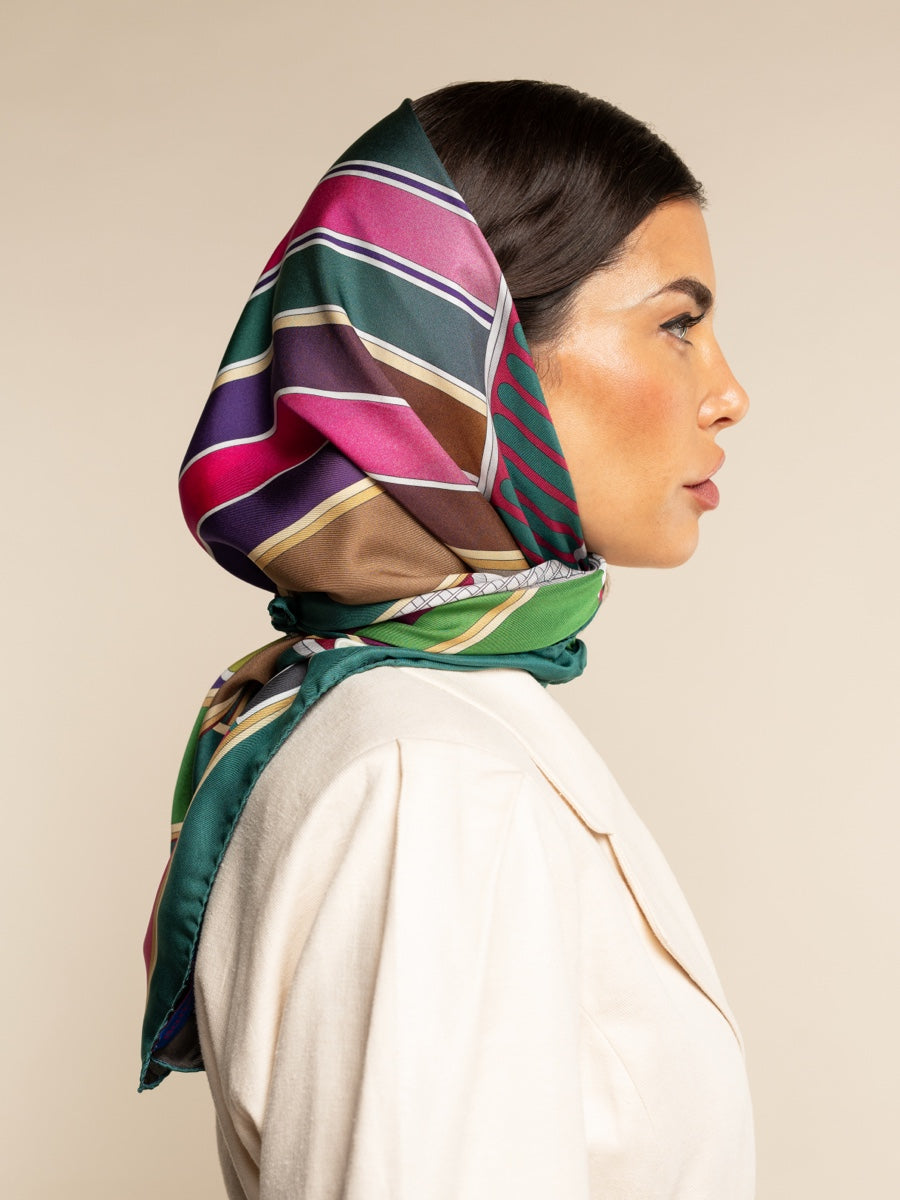 Italian Silk Foulard Women Fiorella (green) – Fratelli Orsini® - Luxury Leather Gloves - Made in Italy - 8
