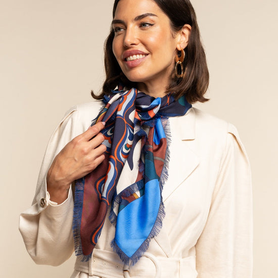 Giorgia (blue/red) - soft and lightweight Italian foulard from pure silk - Fratelli Orsini - Luxury Italian Scarf - Handmade in Italy - 1  
