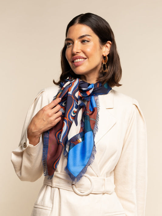 Giorgia (blue/red) - soft and lightweight Italian foulard from pure silk - Fratelli Orsini - Luxury Italian Scarf - Handmade in Italy - 1  