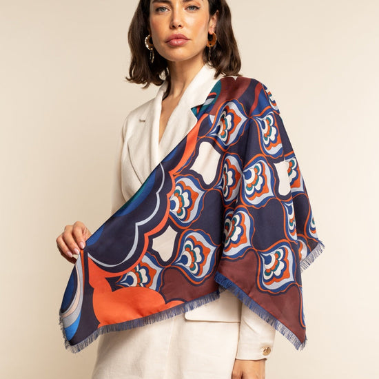 Giorgia (blue/red) - soft and lightweight Italian foulard from pure silk - Fratelli Orsini - Luxury Italian Scarf - Handmade in Italy - 10